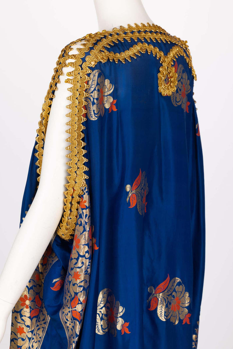 Antique Royal Blue Silk Gold Embroidered Caftan Dress