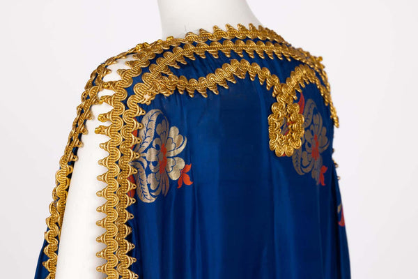 Antique Royal Blue Silk Gold Embroidered Caftan Dress