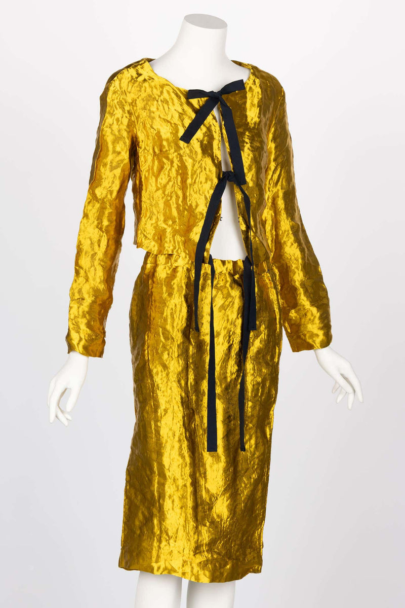 Prada Gold Metal Jacket Top & Skirt Set Spring 2009