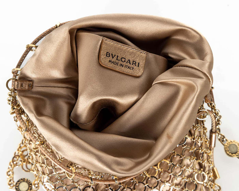 Bvlgari Gold Metal Mesh Long Chain Bag