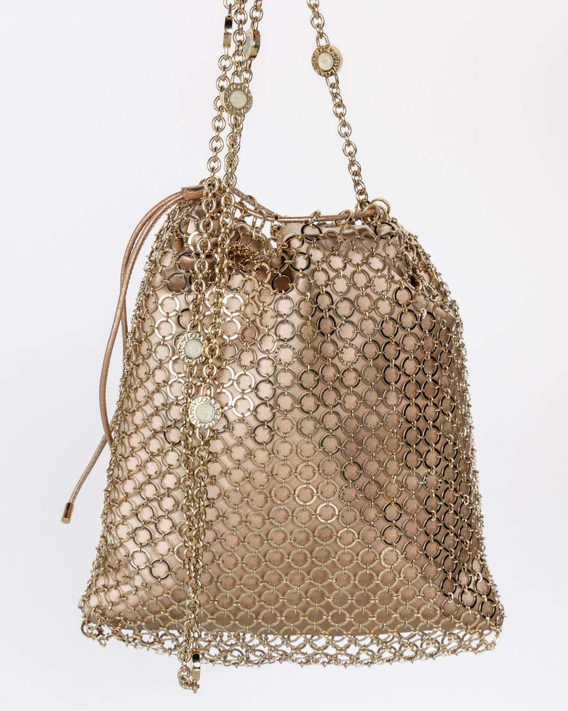 Bvlgari Gold Metal Mesh Long Chain Bag
