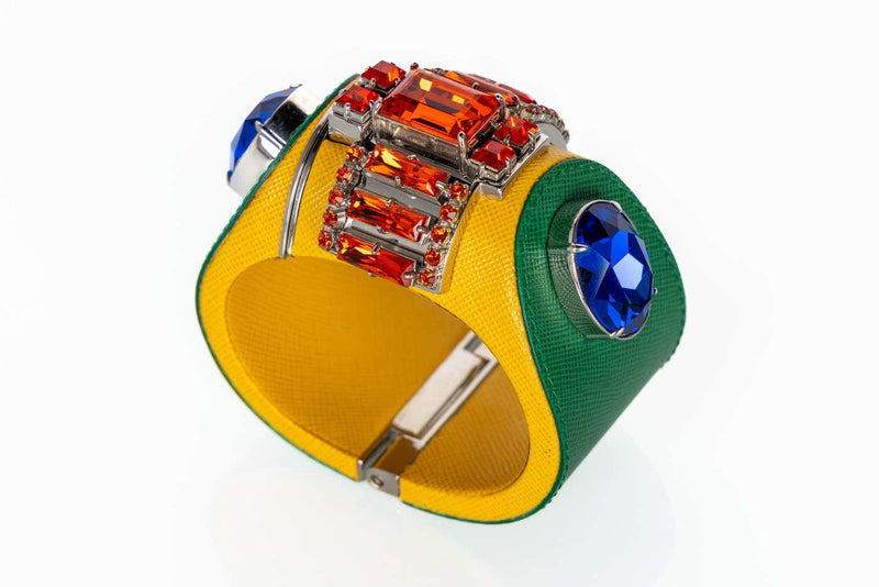Prada Crystal Saffiano Leather Cuff Bracelet Spring 2014