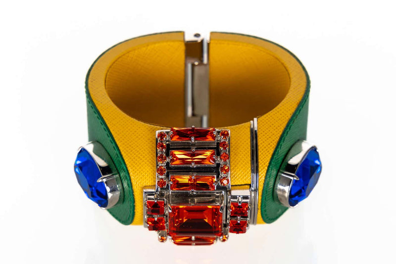 Prada Crystal Saffiano Leather Cuff Bracelet Spring 2014