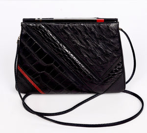 Vintage Judith Leiber 1982 Art Deco Alligator & Ostrich Shoulder Bag, Documented