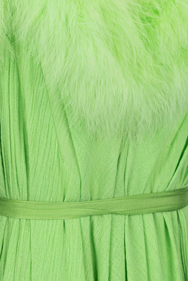 Vintage Light Green Marabou Feather Trimmed Maxi Dress