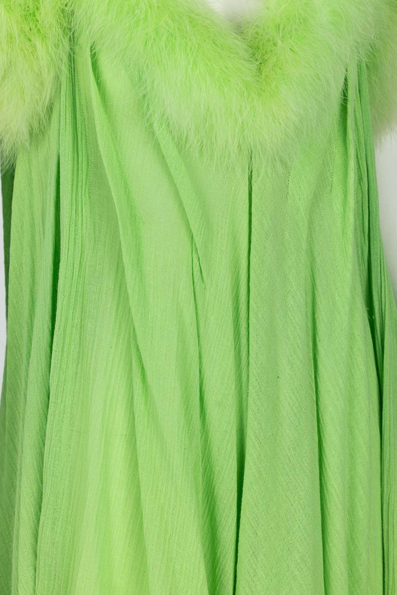 Vintage Light Green Marabou Feather Trimmed Maxi Dress