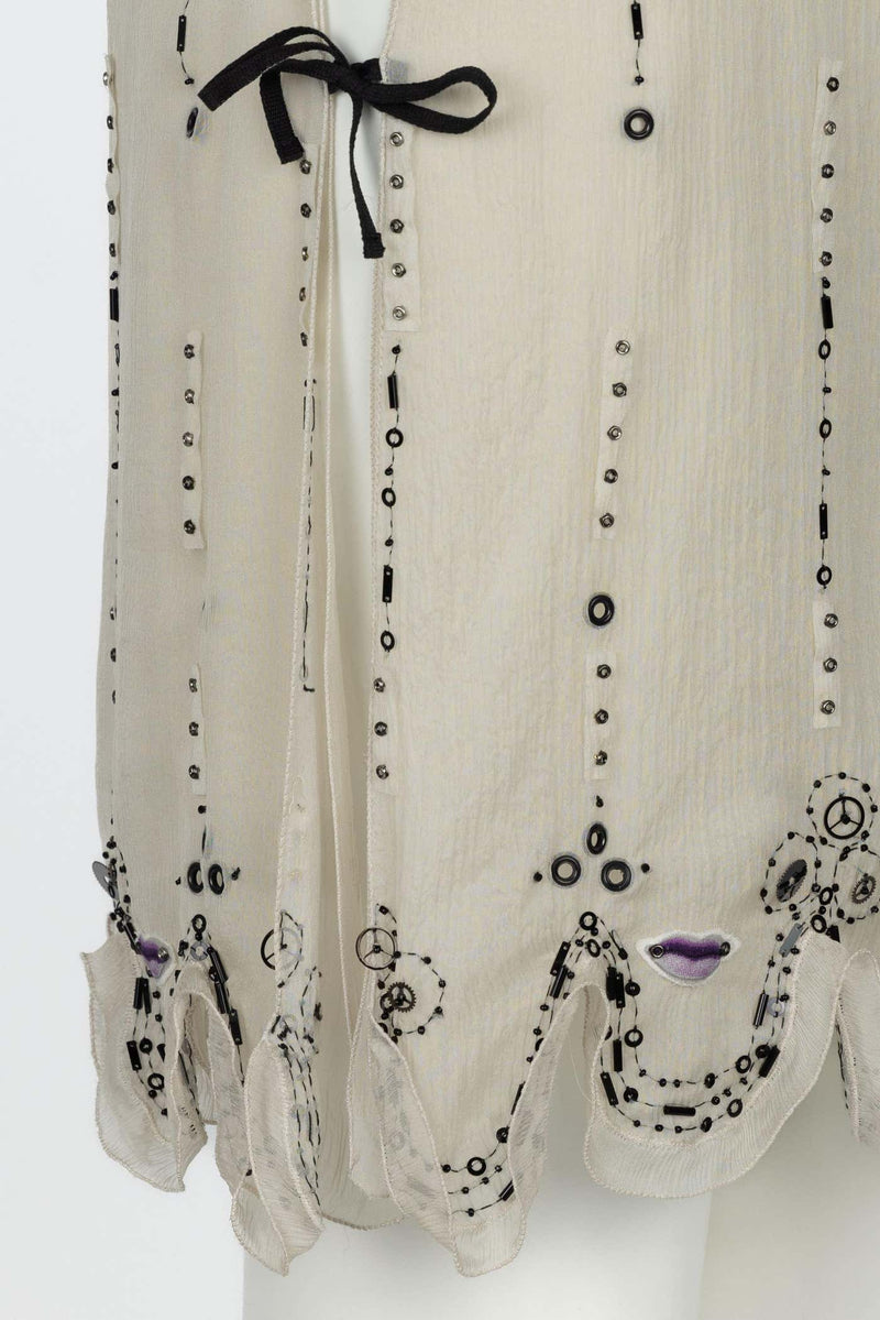 Prada Spring 2000 Beige Semi Sheer Silk Lip Embellished Skirt Runway Look #55