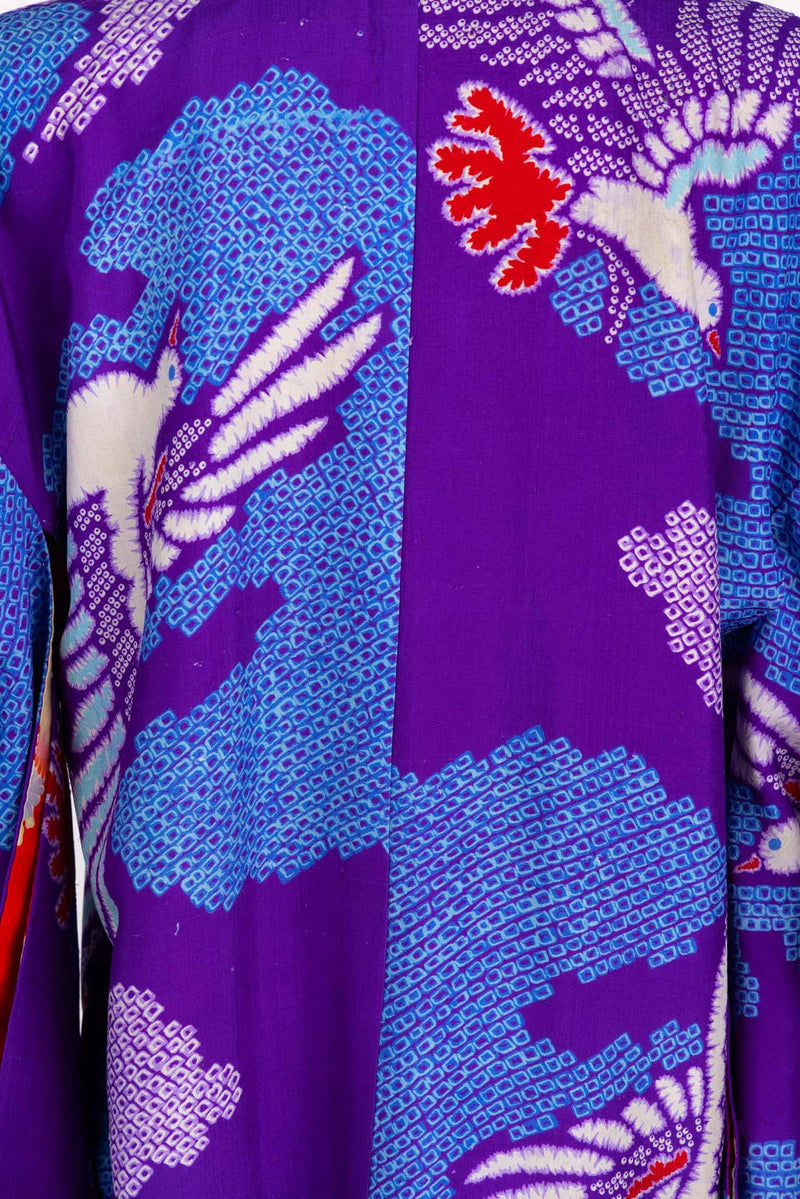 Vintage Japanese Purple Blue Bird Kimono Jacket
