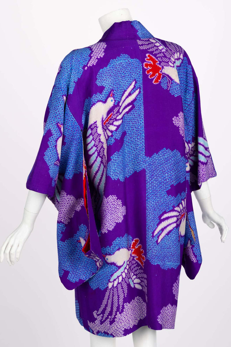 Vintage Japanese Purple Blue Bird Kimono Jacket