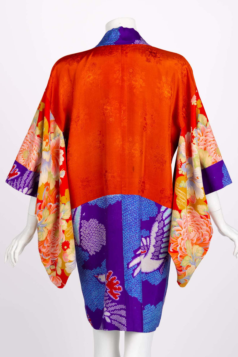 Vintage Japanese Purple Blue Bird Kimono Jacket