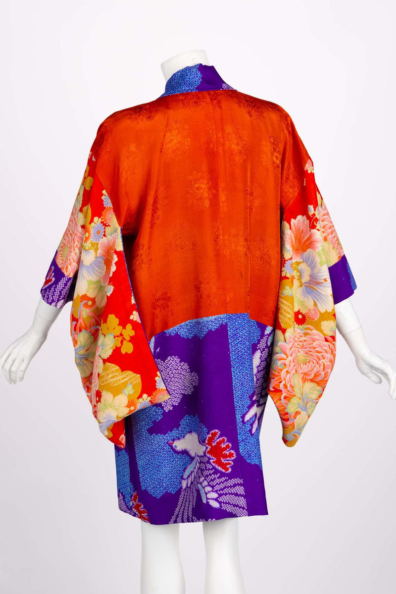 Vintage Japanese Purple Blue Bird Kimono Jacket