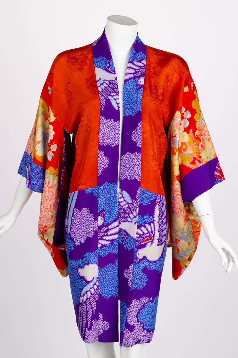 Vintage Japanese Purple Blue Bird Kimono Jacket