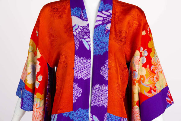 Vintage Japanese Purple Blue Bird Kimono Jacket