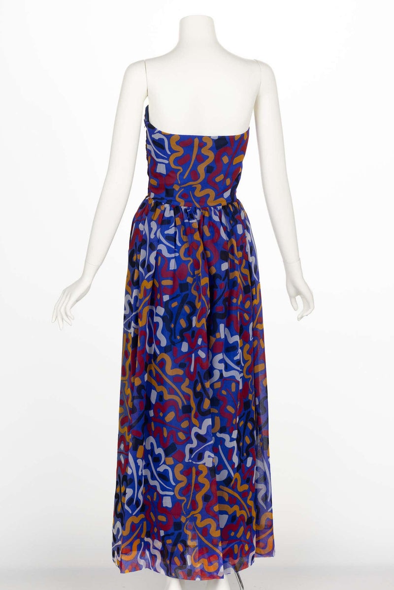 Vintage Guy Laroche Organza Print Strapless Maxi Dress & Jacket Set