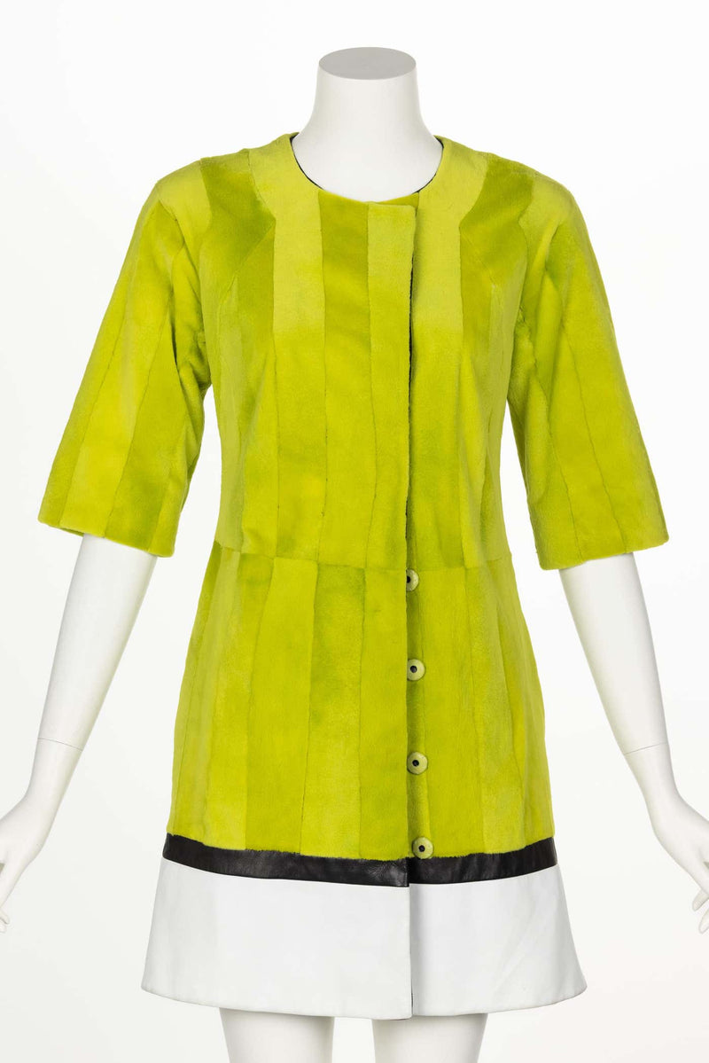 J. Mendel Chartreuse Green Fur & Leather Coat