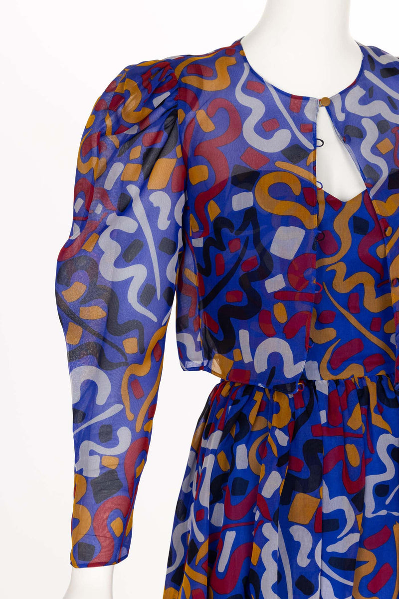 Vintage Guy Laroche Organza Print Strapless Maxi Dress & Jacket Set