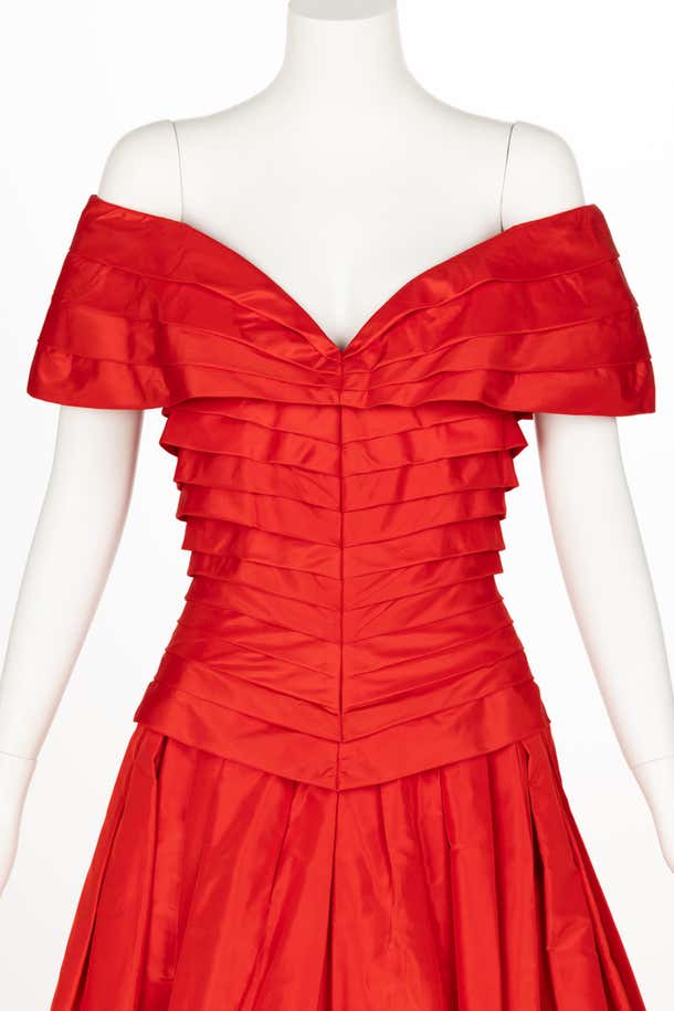 Sensational Scaasi 1980s Red Off The Shoulder Dress
