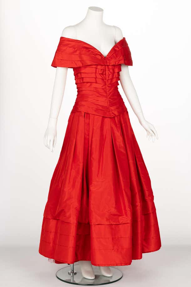 Sensational Scaasi 1980s Red Off The Shoulder Dress