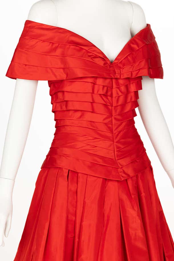 Sensational Scaasi 1980s Red Off The Shoulder Dress