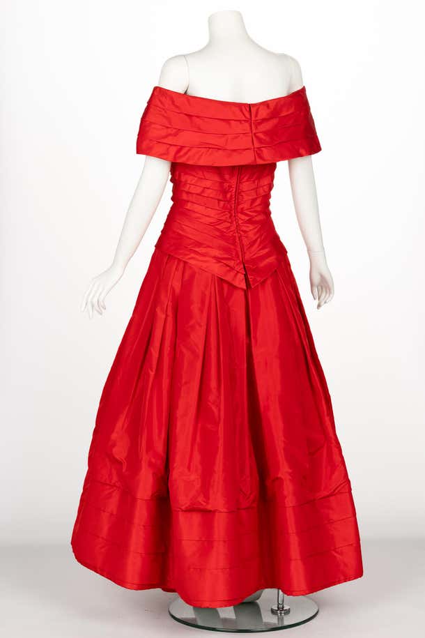 Sensational Scaasi 1980s Red Off The Shoulder Dress