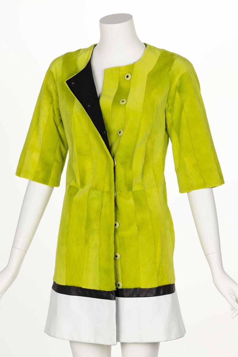 J. Mendel Chartreuse Green Fur & Leather Coat
