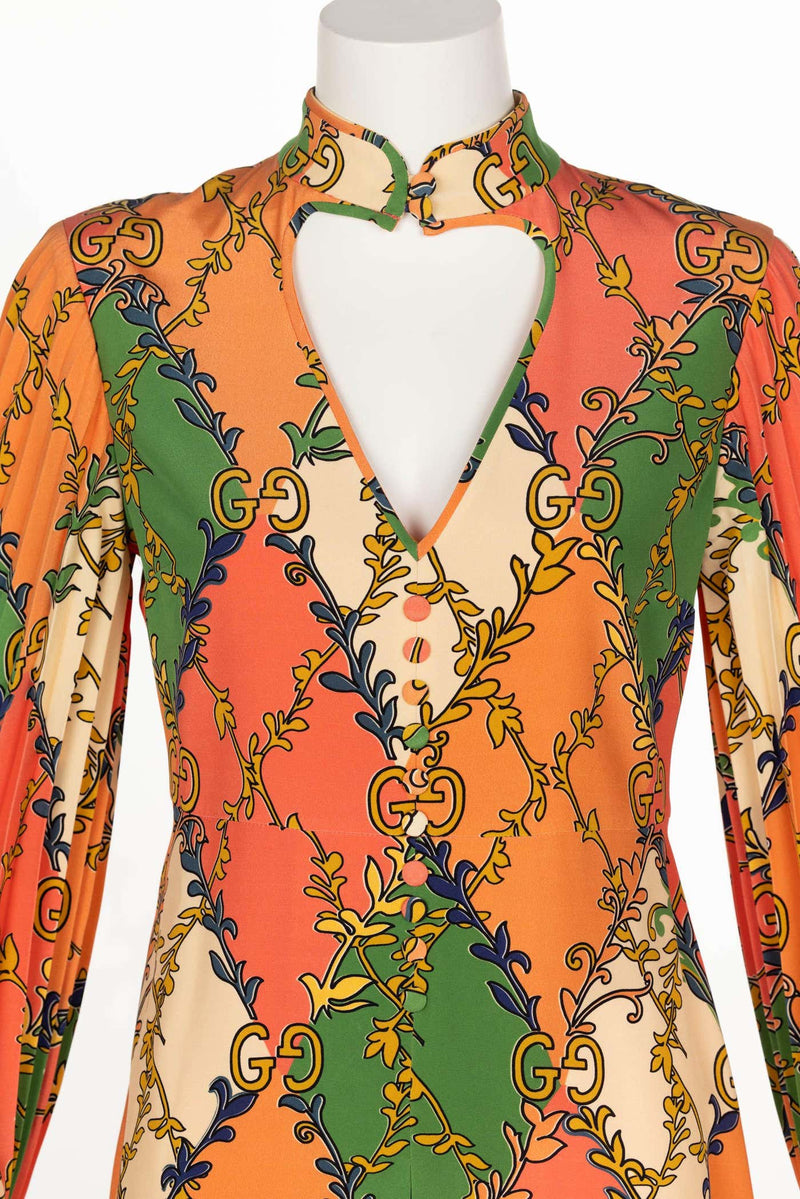 Gucci Orange Green Print Silk Mini Dress W Tags