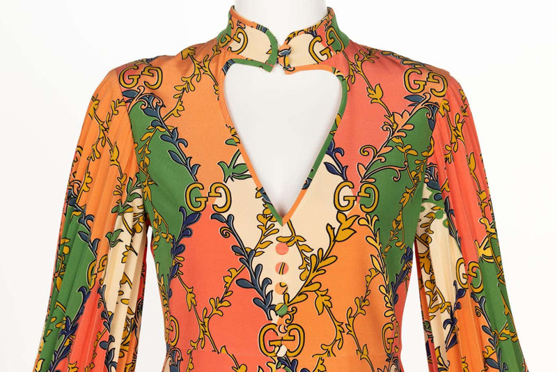 Gucci Orange Green Print Silk Mini Dress W Tags Basha Gold Gucci Orange Green Print Silk Mini Dress W Tags Basha Gold