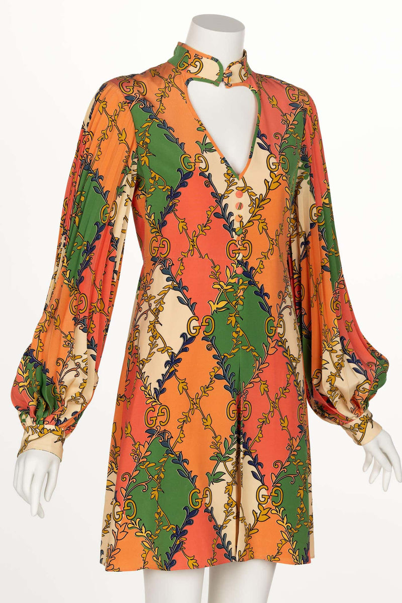 Gucci Orange Green Print Silk Mini Dress W Tags