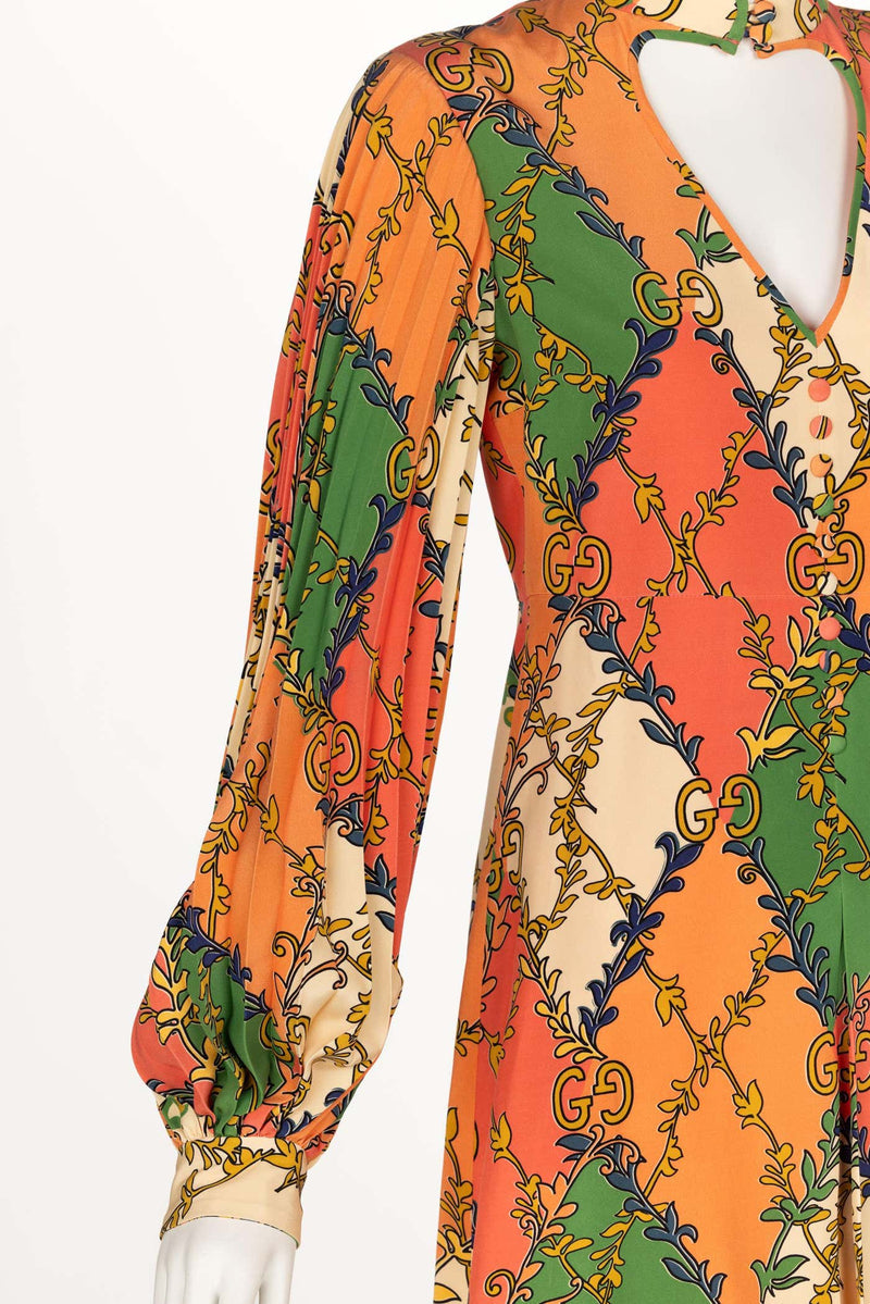 Gucci Orange Green Print Silk Mini Dress W Tags