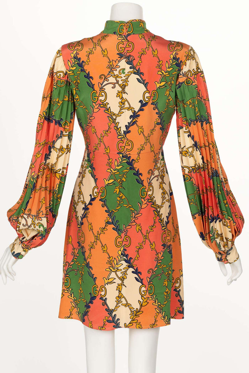 Gucci Orange Green Print Silk Mini Dress W Tags