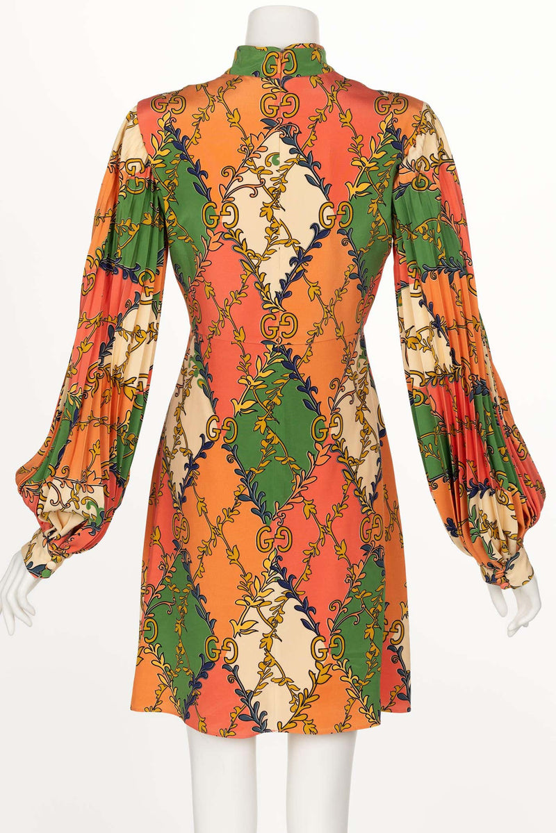 Gucci Orange Green Print Silk Mini Dress W Tags Basha Gold Gucci Orange Green Print Silk Mini Dress W Tags Basha Gold