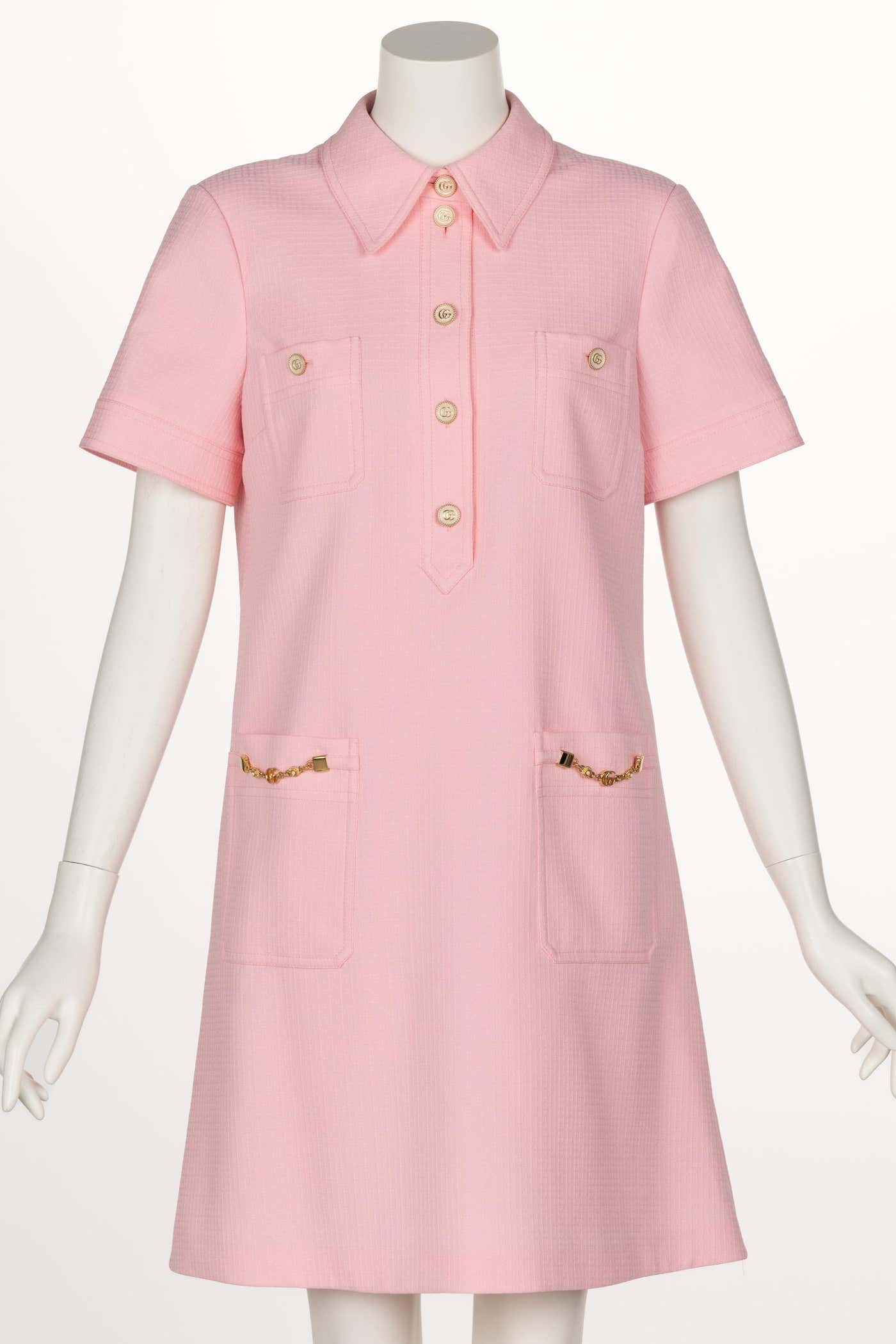 Gucci Pink Textured Chain Trim Mini Dress New w/ Tags Basha Gold Gucci Pink Textured Chain Trim Mini Dress New w/ Tags Basha Gold