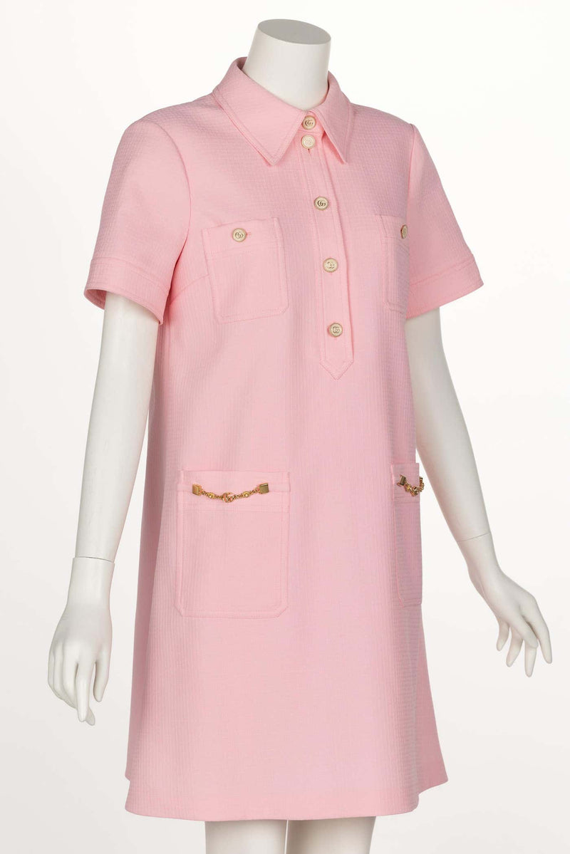 Gucci Pink Textured Chain Trim Mini Dress New w/ Tags – Basha Gold Gucci Pink Textured Chain Trim Mini Dress New w/ Tags – Basha Gold