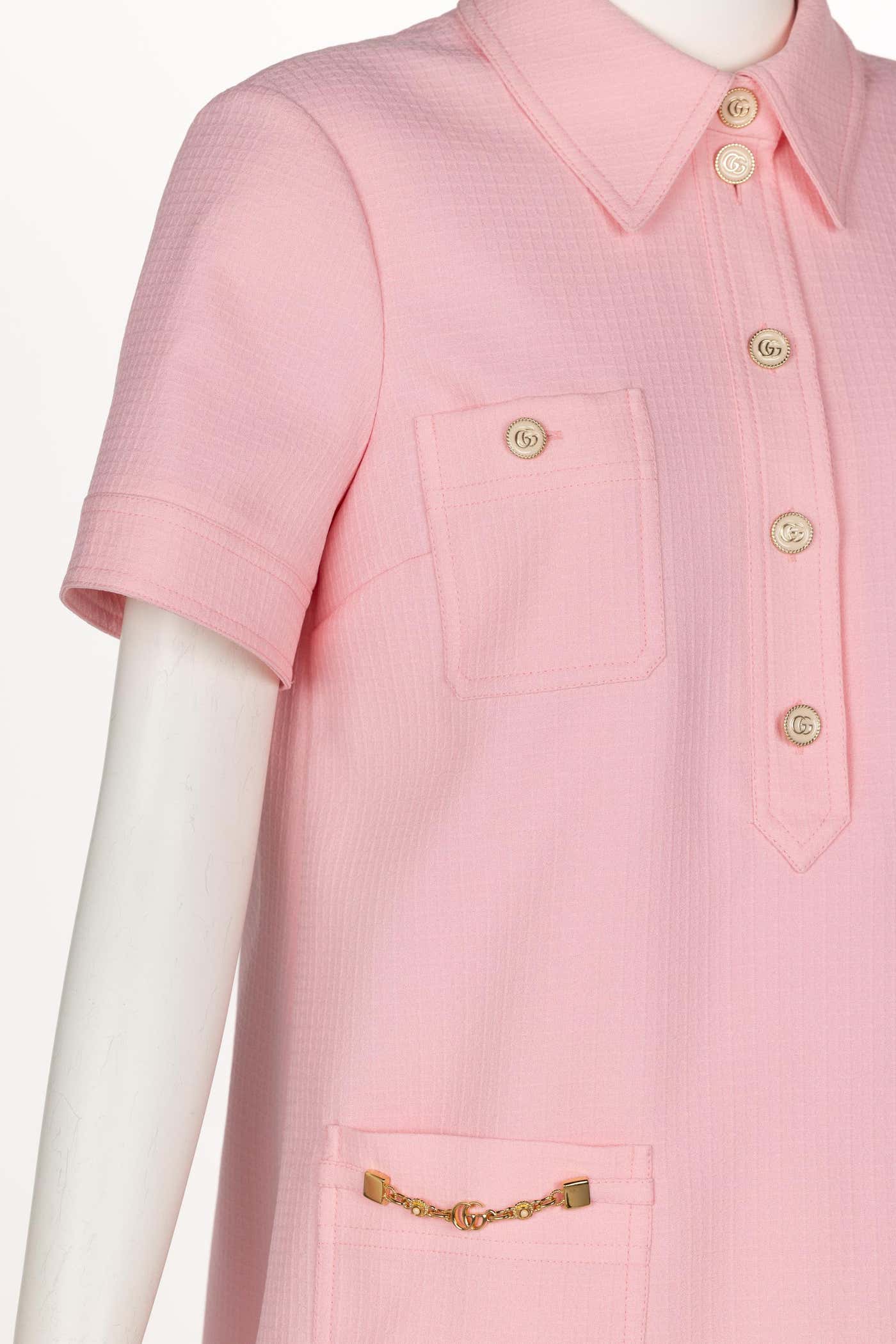 gucci t shirt dress Gucci Pink Textured Chain Trim Mini Dress New w/ Tags – Basha Gold