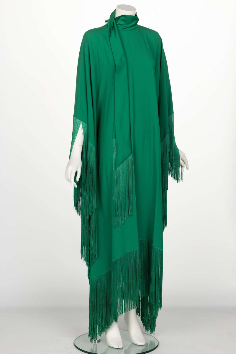 Taller Marmo Green Fringed Crepe Kaftan Dress 2022