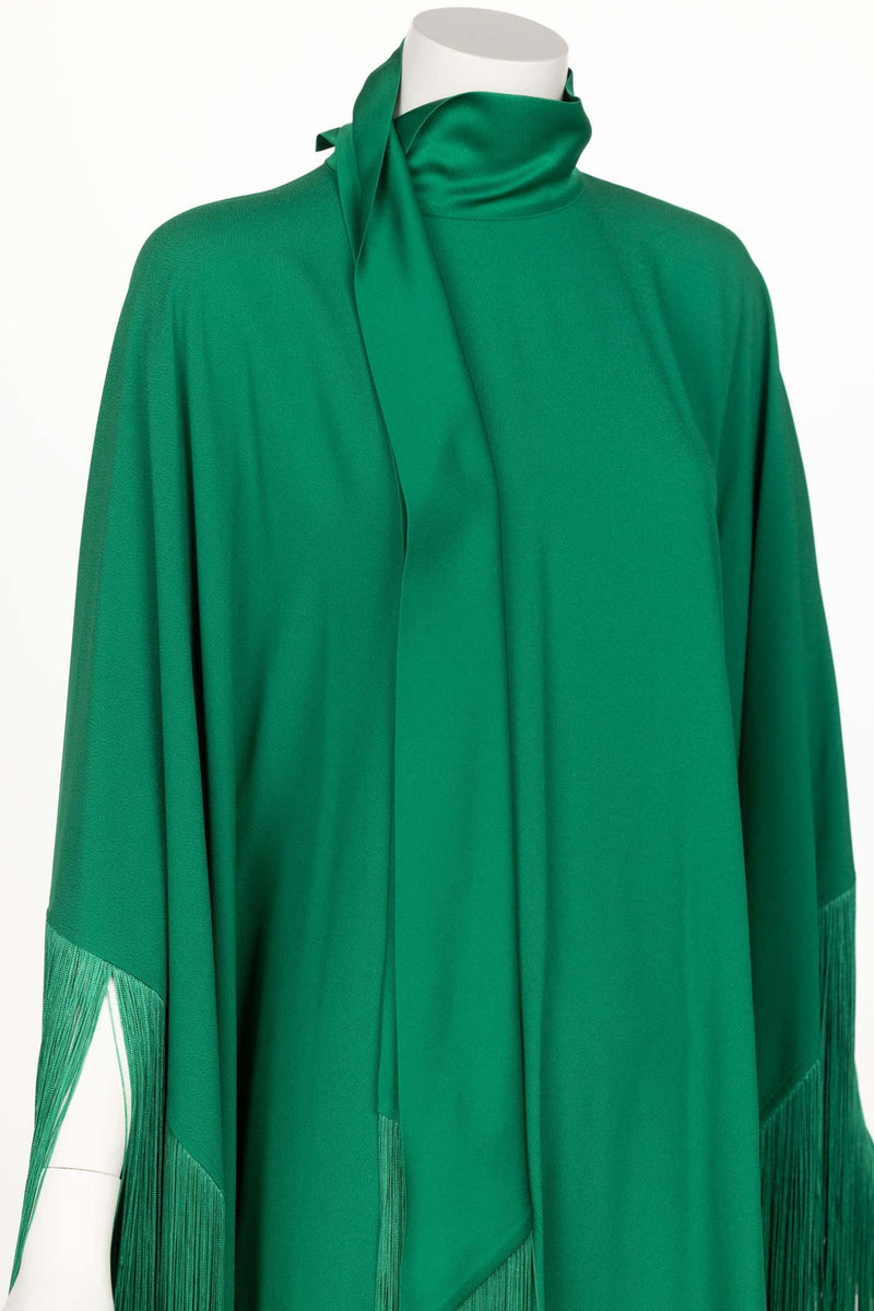 Taller Marmo Green Fringed Crepe Kaftan Dress 2022