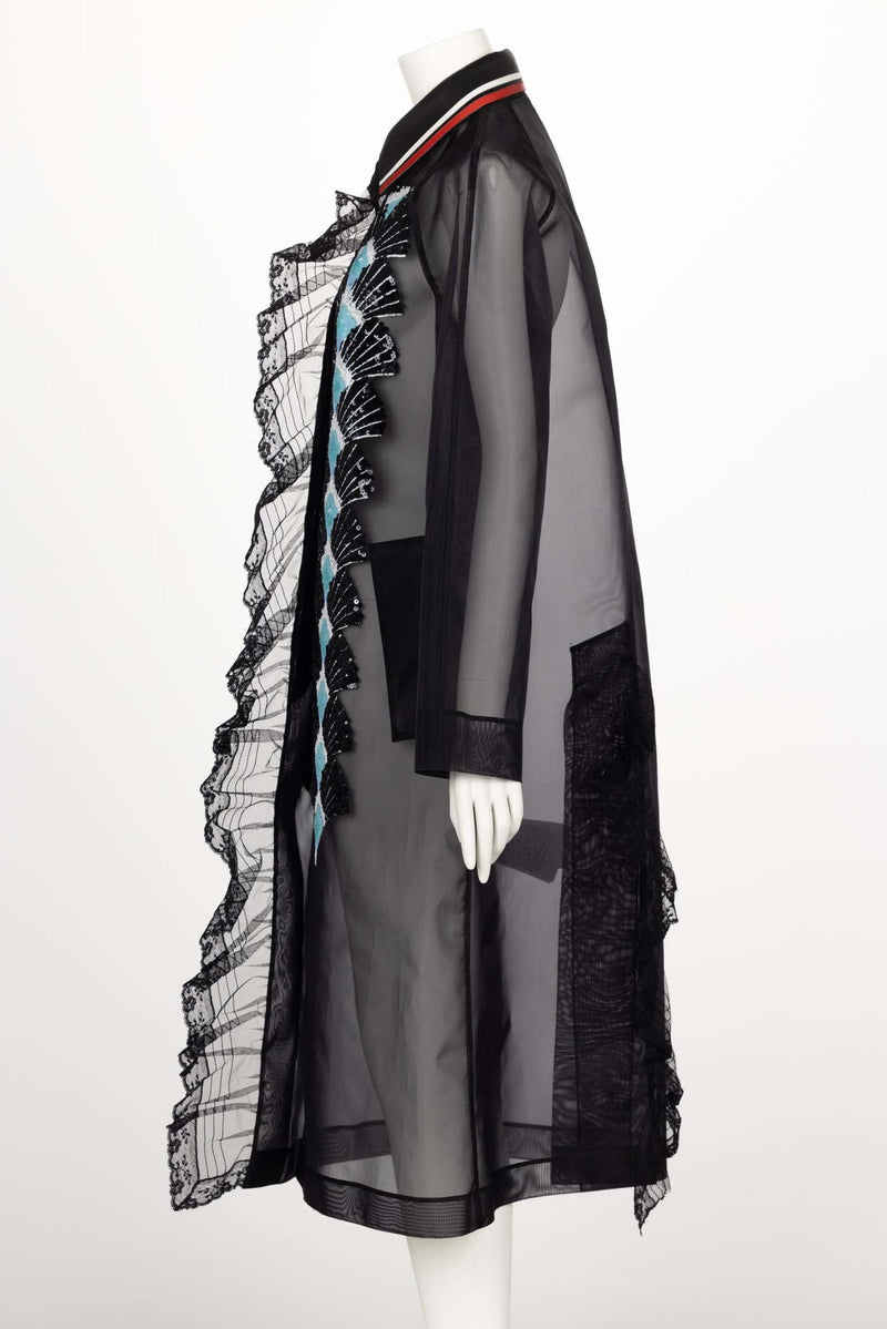 Miu Miu Spring 2016 Black Organza Sequin Leather Collar Coat New Tags