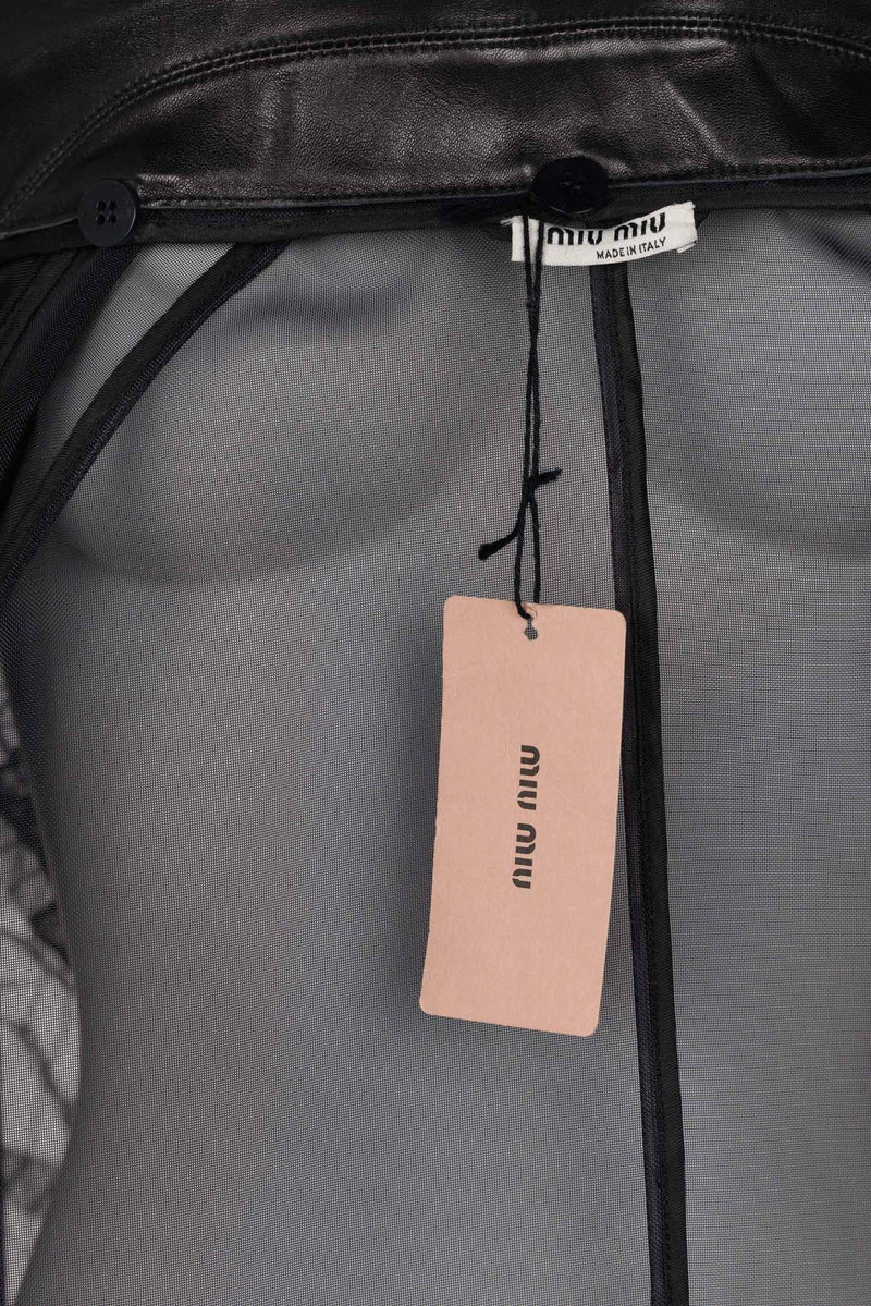 Miu Miu Spring 2016 Black Organza Sequin Leather Collar Coat New Tags