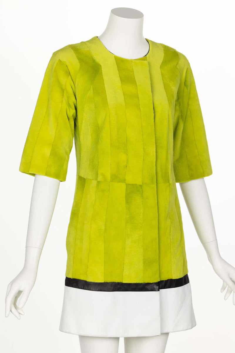 J. Mendel Chartreuse Green Fur & Leather Coat