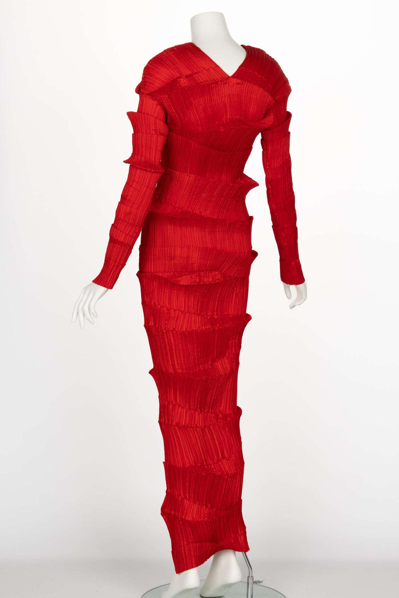 Incredible 1990s Issey Miyake Pleated Red Top & Skirt Ensemble