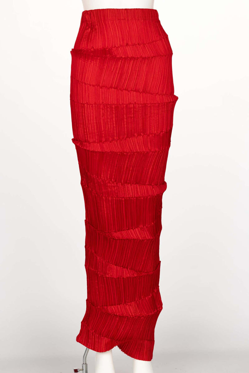 Incredible 1990s Issey Miyake Pleated Red Top & Skirt Ensemble