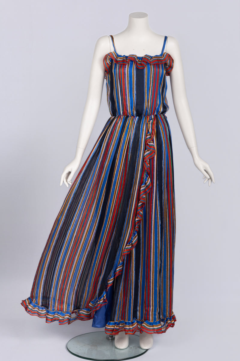 Givenchy by Hubert de Givenchy  1970s  Rainbow Stripe Silk Maxi Dress & Shawl