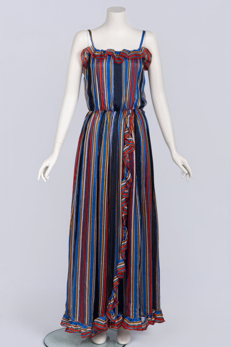 Givenchy by Hubert de Givenchy  1970s  Rainbow Stripe Silk Maxi Dress & Shawl