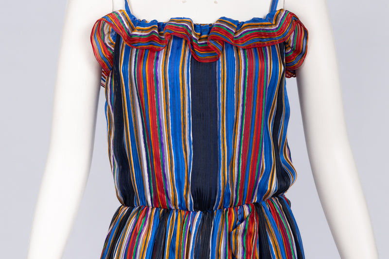 Givenchy by Hubert de Givenchy  1970s  Rainbow Stripe Silk Maxi Dress & Shawl