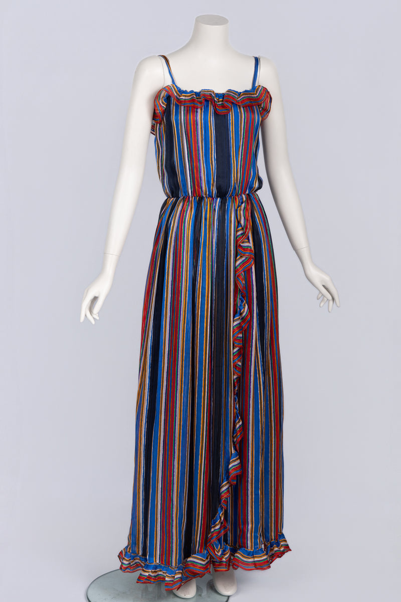 Givenchy by Hubert de Givenchy  1970s  Rainbow Stripe Silk Maxi Dress & Shawl