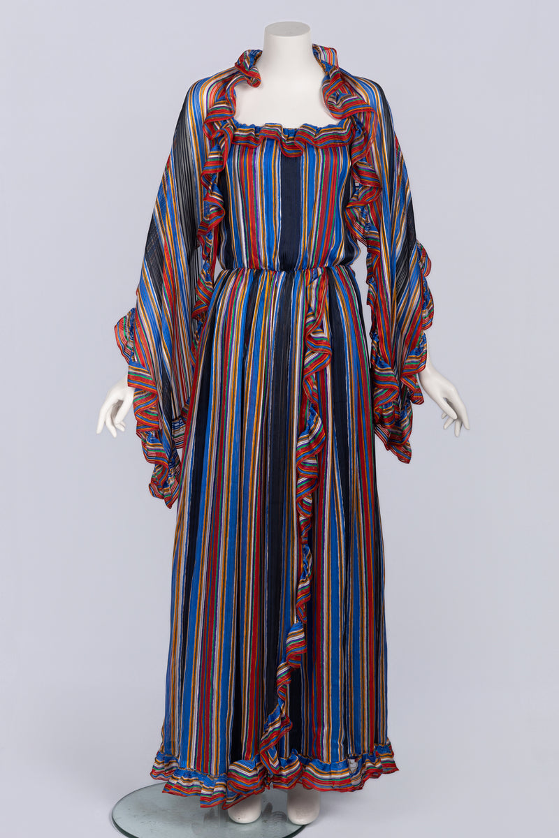 Givenchy by Hubert de Givenchy  1970s  Rainbow Stripe Silk Maxi Dress & Shawl