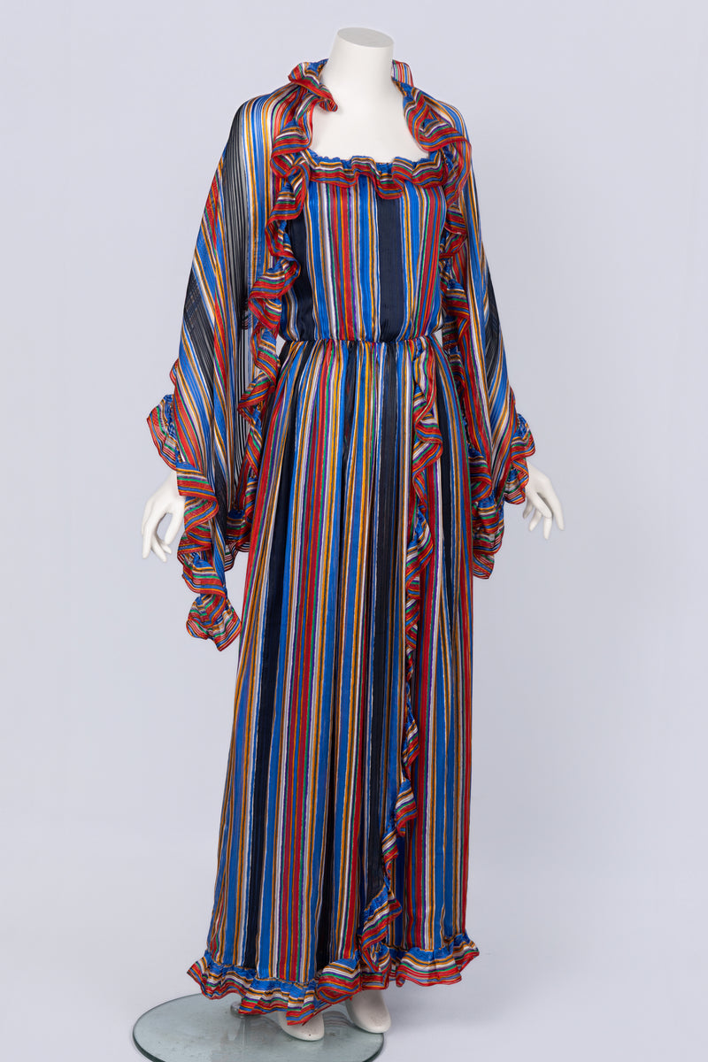 Givenchy by Hubert de Givenchy  1970s  Rainbow Stripe Silk Maxi Dress & Shawl