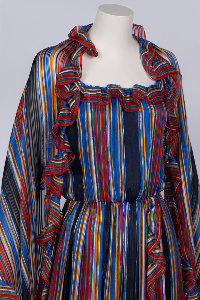 Givenchy by Hubert de Givenchy  1970s  Rainbow Stripe Silk Maxi Dress & Shawl