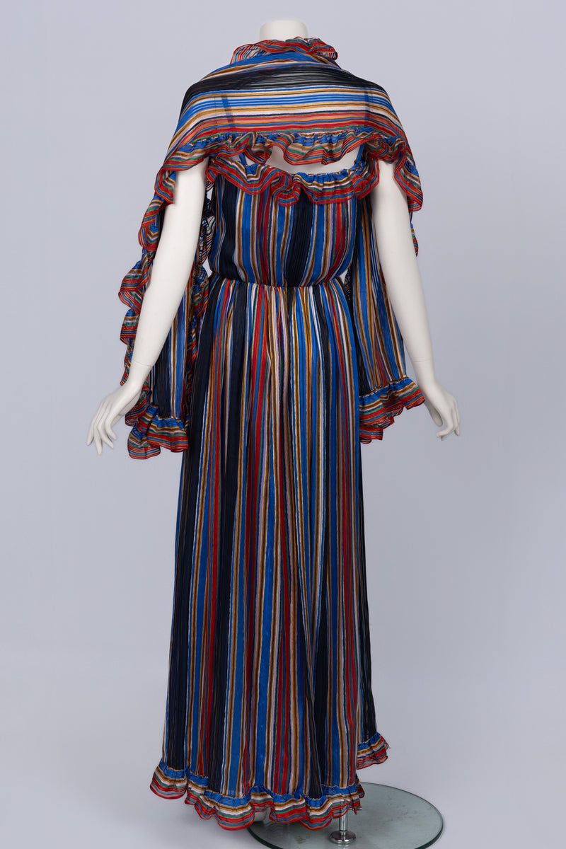 Givenchy by Hubert de Givenchy  1970s  Rainbow Stripe Silk Maxi Dress & Shawl
