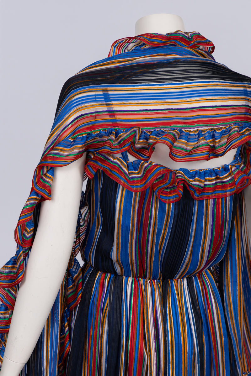 Givenchy by Hubert de Givenchy  1970s  Rainbow Stripe Silk Maxi Dress & Shawl